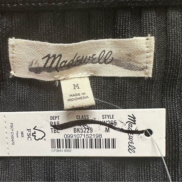 Madewell Top Ribbed Square-Neck Long-Sleeve Tee True Black M NWT New - Picture 8 of 12